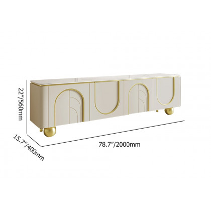 HMR - Modern Off White TV Stand Wood 4 Doors with 2 Shelves Media Console for TVs up to 85"