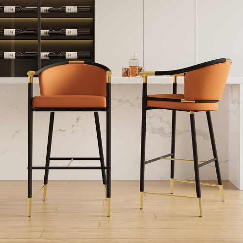 HMR Craines Series Modern Velvet Upholstered Bar Stools - Orange
