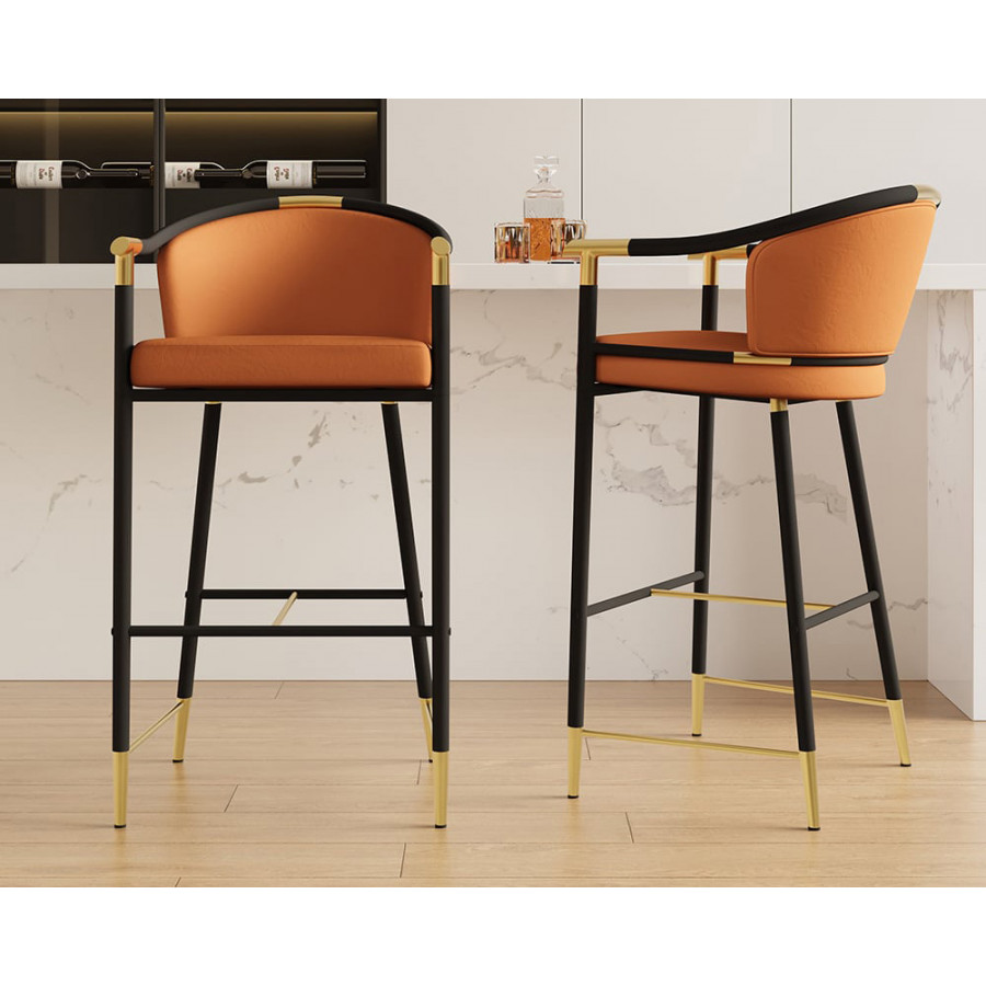 HMR Craines Series Modern Velvet Upholstered Bar Stools - Orange