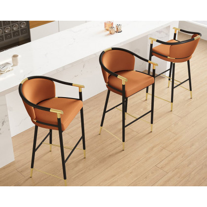 HMR Craines Series Modern Velvet Upholstered Bar Stools - Orange