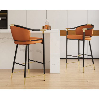 HMR Craines Series Modern Velvet Upholstered Bar Stools - Orange