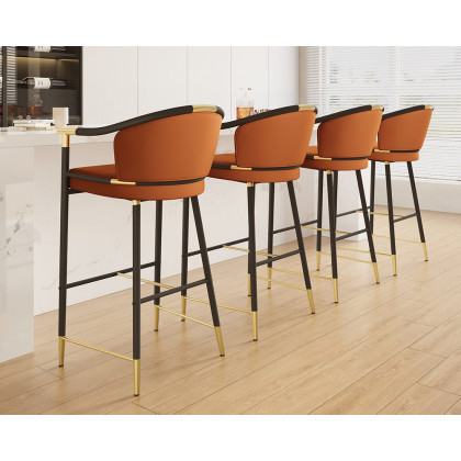 HMR Craines Series Modern Velvet Upholstered Bar Stools - Orange