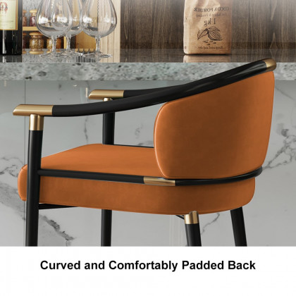 HMR Craines Series Modern Velvet Upholstered Bar Stools - Orange