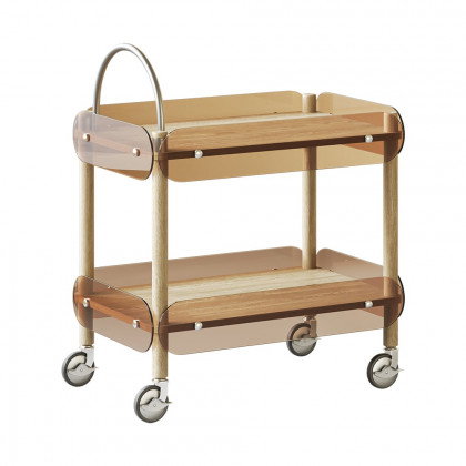 HMR - Wooden Natural Rolling 2-Tier Bar Cart on Wheel with Stainless Steel Handle Glass