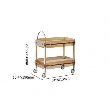HMR - Wooden Natural Rolling 2-Tier Bar Cart on Wheel with Stainless Steel Handle Glass