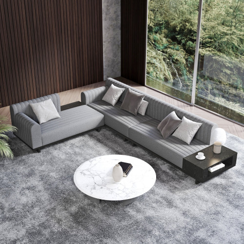 HMR 157" Modern Corner L-Shaped Sectional Sofa with Side Open Storage - Light Gray, Boucle