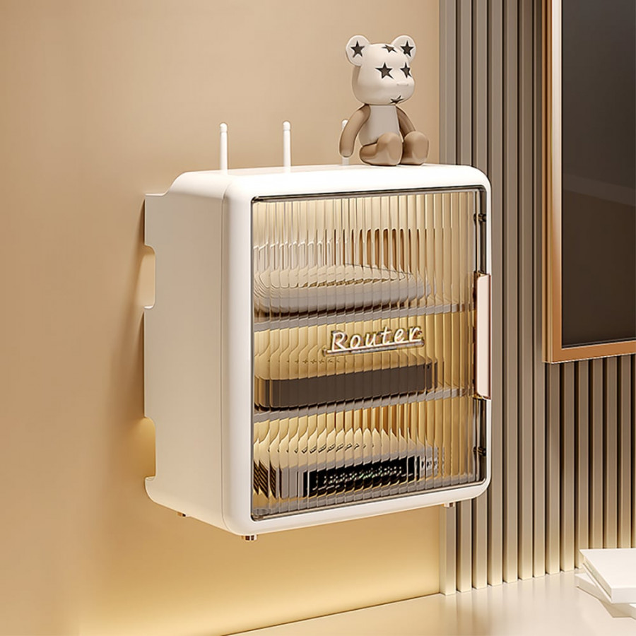 HMR - Morden White Mount & Desktop Router Box Cable Management Decorative Storage Shelf