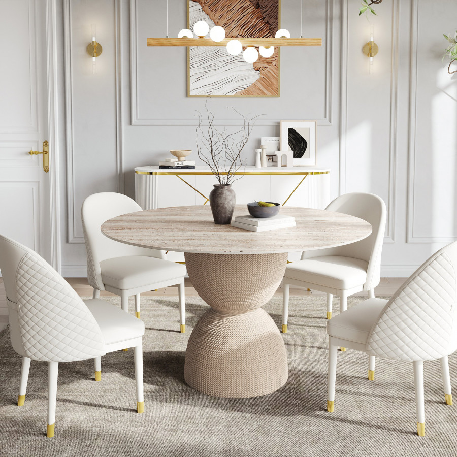 HMR - 47.2" Modern Style Round Sintered Stone Dining Table Seats 4-6 People