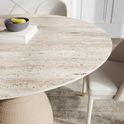 HMR - 47.2" Modern Style Round Sintered Stone Dining Table Seats 4-6 People