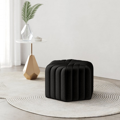 HMR Wide Hexagonal Pouf Ottoman - Black, Velvet