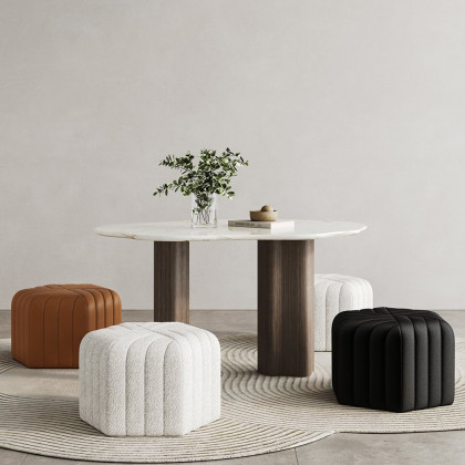 HMR Wide Hexagonal Pouf Ottoman - Black, Velvet