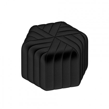 HMR Wide Hexagonal Pouf Ottoman - Black, Velvet