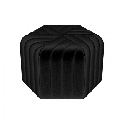 HMR Wide Hexagonal Pouf Ottoman - Black, Velvet