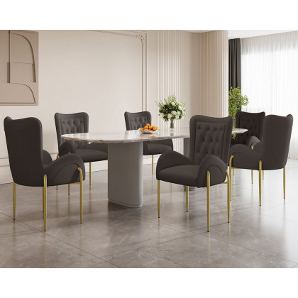 HMR Oakic Series Modern Dining Chairs with PU Leather Upholstery - Dark Gray