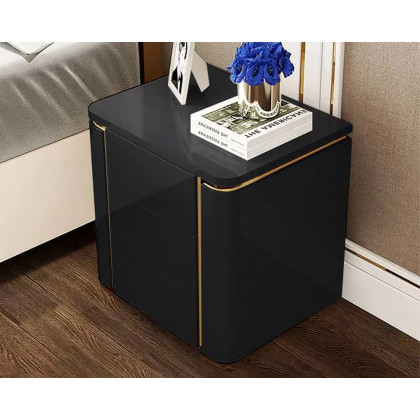 HMR Modern Luxury Square Nightstand with 3 Drawers - Black/Gold