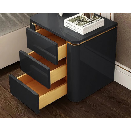HMR Modern Luxury Square Nightstand with 3 Drawers - Black/Gold