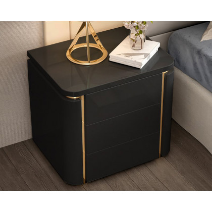 HMR Modern Luxury Square Nightstand with 3 Drawers - Black/Gold
