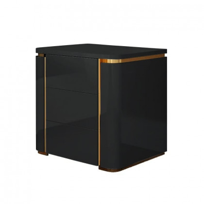 HMR Modern Luxury Square Nightstand with 3 Drawers - Black/Gold
