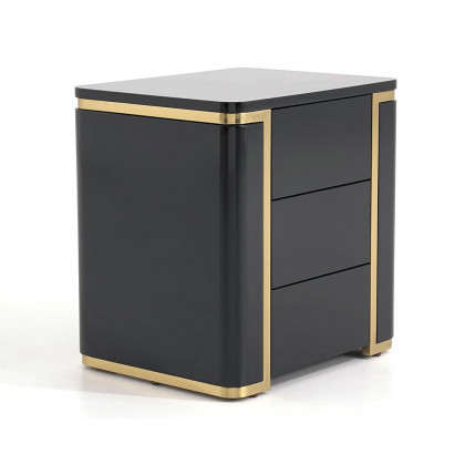 HMR Modern Luxury Square Nightstand with 3 Drawers - Black/Gold
