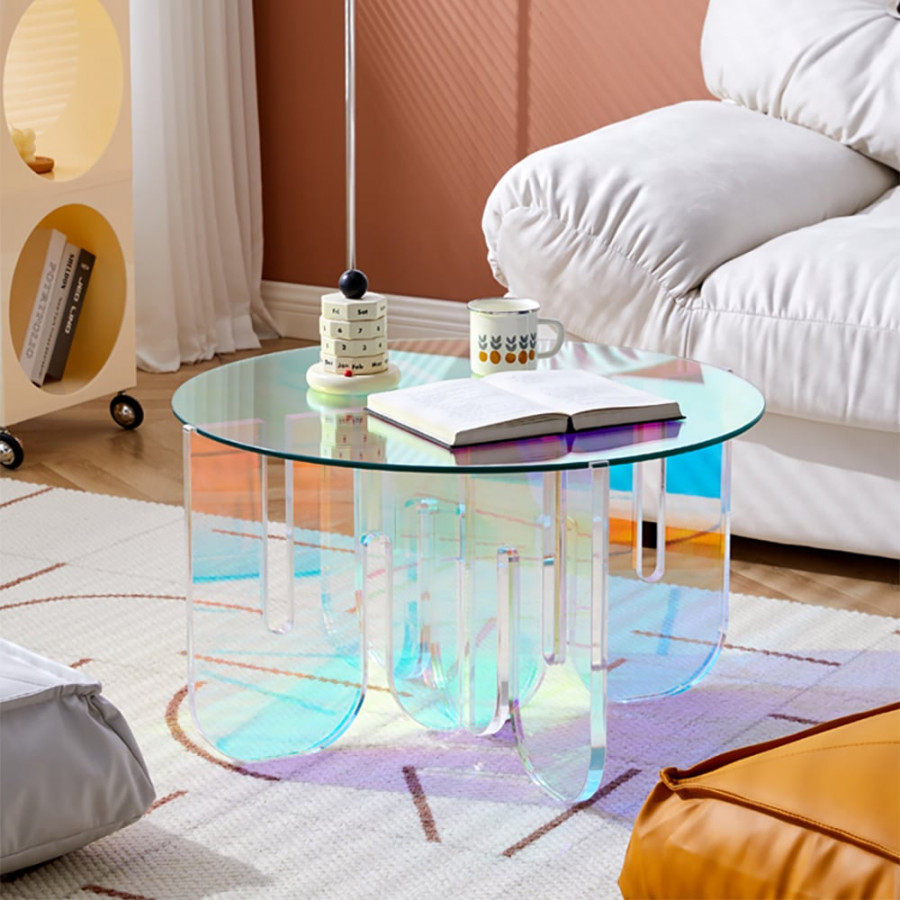 HMR - Iridescent Transparent Acrylic Modern Design Fashionable Round Coffee Table