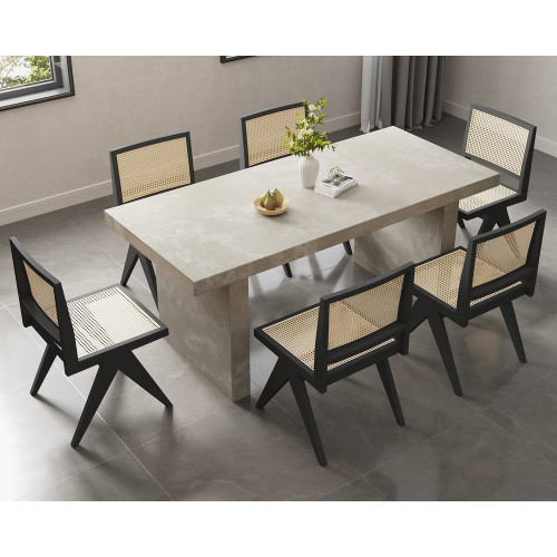 HMR Dining Set 70.9" Farmhouse Dining Table - Gray, With 6 Chairs, Style B