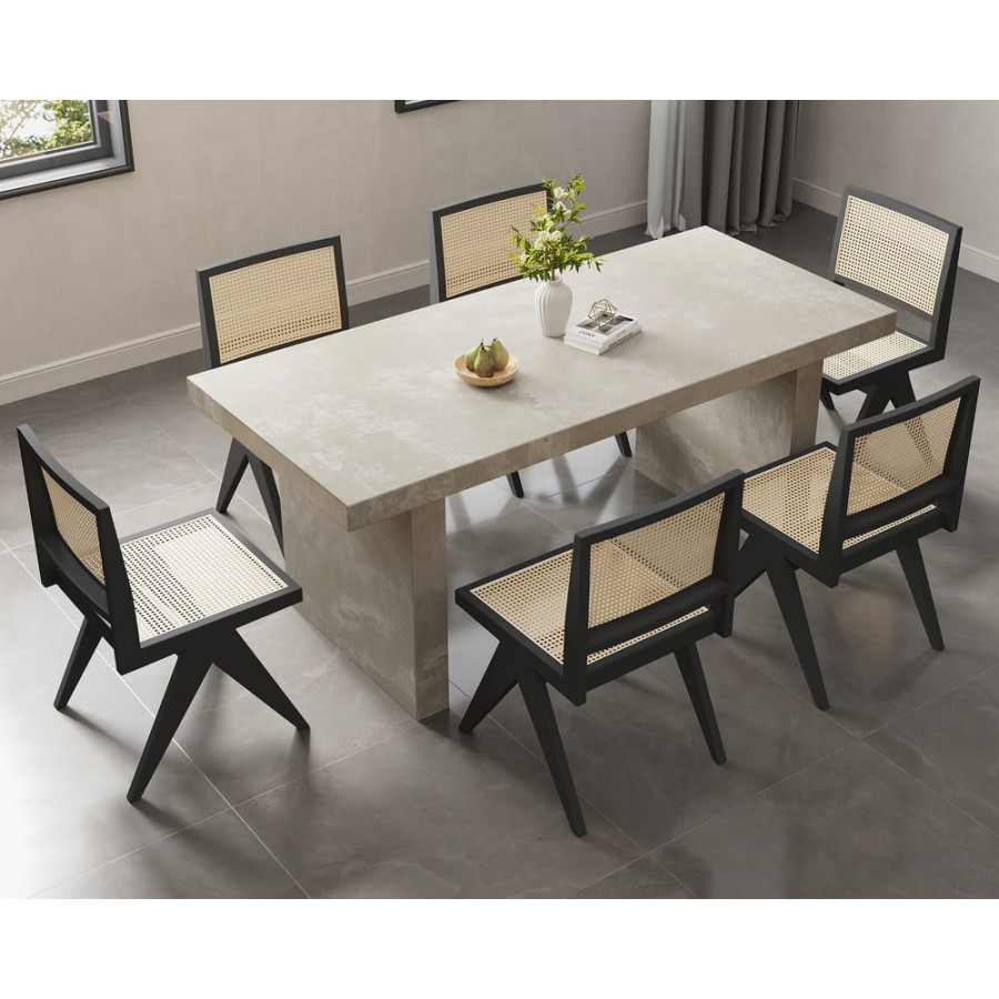 HMR Dining Set 70.9" Farmhouse Dining Table - Gray, With 6 Chairs, Style B