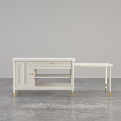 HMR - Modern 60" Extendable White Kitchen Island with Storage Faux Marble Kitchen Cabinet