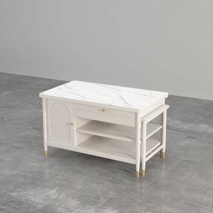 HMR - Modern 60" Extendable White Kitchen Island with Storage Faux Marble Kitchen Cabinet