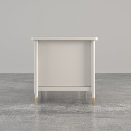 HMR - Modern 60" Extendable White Kitchen Island with Storage Faux Marble Kitchen Cabinet