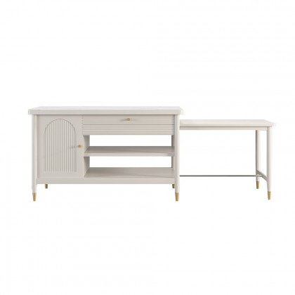 HMR - Modern 60" Extendable White Kitchen Island with Storage Faux Marble Kitchen Cabinet