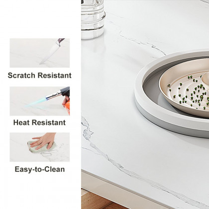 HMR - Modern 60" Extendable White Kitchen Island with Storage Faux Marble Kitchen Cabinet