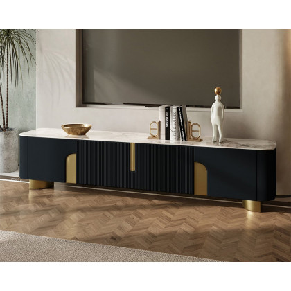 HMR - Artus Modern TV Stand Stone Top 4 Doors with Storage Media Console