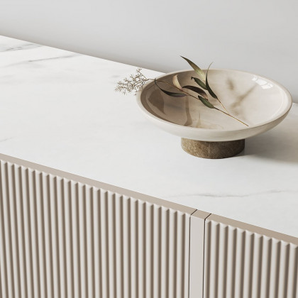 HMR Grovyn Sintered Stone Top Fluted TV Stand with Storage - Off White, 59.1"W x 15.7"D x 23.6"H, Without Fireplace
