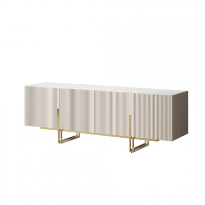 HMR Grovyn Sintered Stone Top Fluted TV Stand with Storage - Off White, 59.1"W x 15.7"D x 23.6"H, Without Fireplace