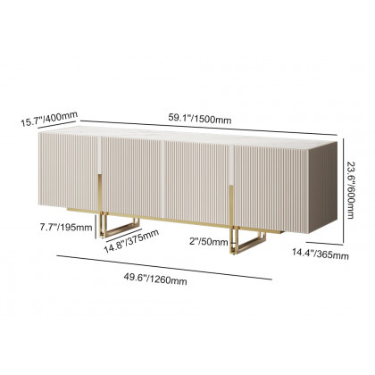 HMR Grovyn Sintered Stone Top Fluted TV Stand with Storage - Off White, 59.1"W x 15.7"D x 23.6"H, Without Fireplace