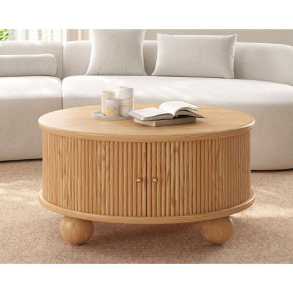 HMR - Stria Ash Wood Fluted Coffee Table with Storage