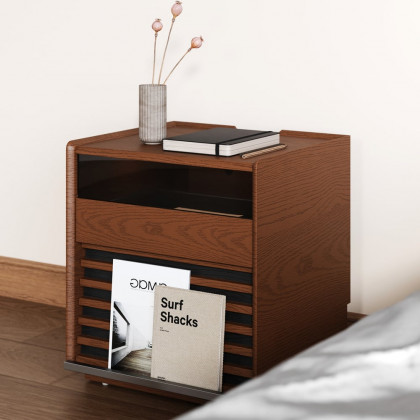 HMR Modern Walnut Nightstand with Light Wood Bedside Table with 2 Drawers - Walnut, Single