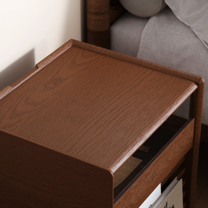 HMR Modern Walnut Nightstand with Light Wood Bedside Table with 2 Drawers - Walnut, Single
