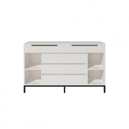 HMR - 8 Drawer 59" Modern White Double Dresser Wide Cabinet with Flip-Top Mirror & Shelves