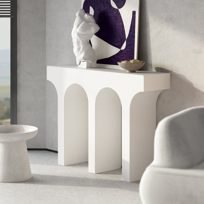 HMR - 47" Japandi Narrow White Console Table with Pedestal Wood Entryway Table