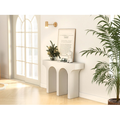 HMR - 47" Japandi Narrow White Console Table with Pedestal Wood Entryway Table