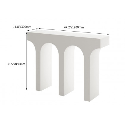 HMR - 47" Japandi Narrow White Console Table with Pedestal Wood Entryway Table