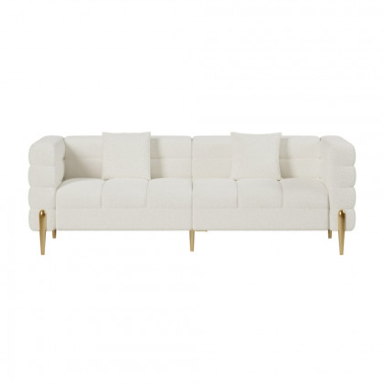 HMR Aurora 79" Fluted Sofa with Gold Legs & Pillows & Nesting Coffee Table Set - White, Boucle, Style C