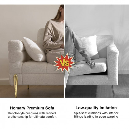 HMR Aurora 79" Fluted Sofa with Gold Legs & Pillows & Nesting Coffee Table Set - White, Boucle, Style C
