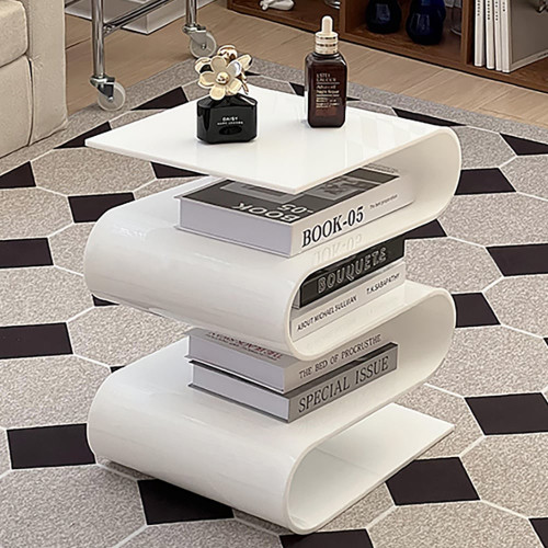 HMR Acrylic End Table with Storage Wavy Shape Side Table - White