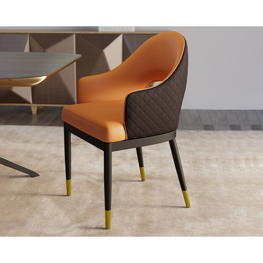 HMR Modern Dining Chair with PU Leather Upholstery (Set of 2) - Orange/Coffee