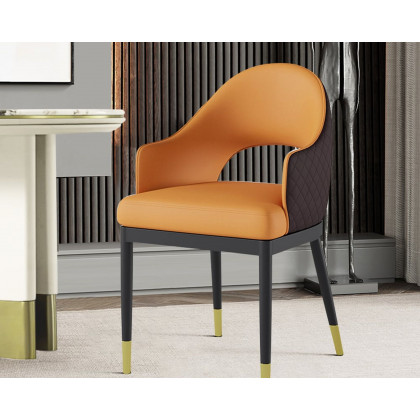 HMR Modern Dining Chair with PU Leather Upholstery (Set of 2) - Orange/Coffee