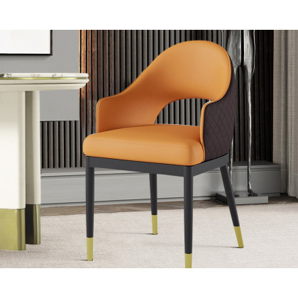 HMR Modern Dining Chair with PU Leather Upholstery (Set of 2) - Orange/Coffee