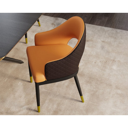 HMR Modern Dining Chair with PU Leather Upholstery (Set of 2) - Orange/Coffee
