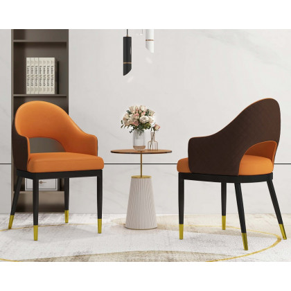 HMR Modern Dining Chair with PU Leather Upholstery (Set of 2) - Orange/Coffee